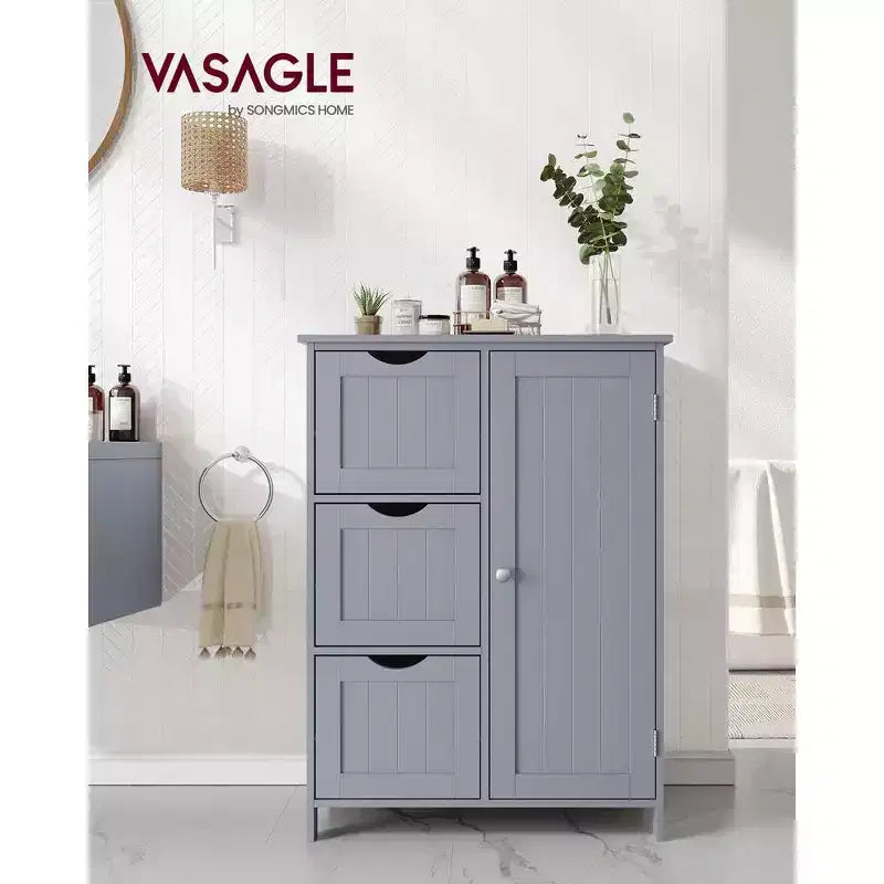 VASAGLE Mobiletto da Bagno a Terra, Mobile da Bagno Indipendente, con 3 Grandi Cassetti e 1 Ripiano Regolabile, 30 x 60 x 81 cm