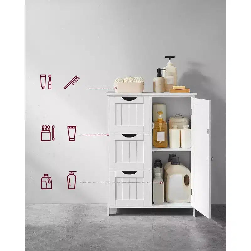 VASAGLE Mobiletto da Bagno a Terra, Mobile da Bagno Indipendente, con 3 Grandi Cassetti e 1 Ripiano Regolabile, 30 x 60 x 81 cm