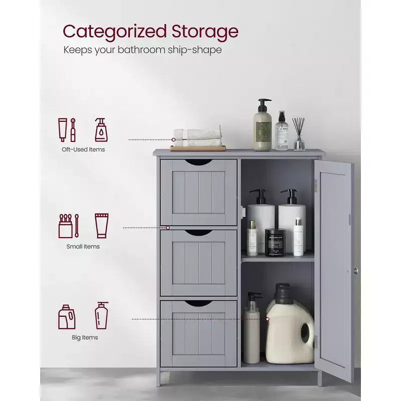 VASAGLE Mobiletto da Bagno a Terra, Mobile da Bagno Indipendente, con 3 Grandi Cassetti e 1 Ripiano Regolabile, 30 x 60 x 81 cm