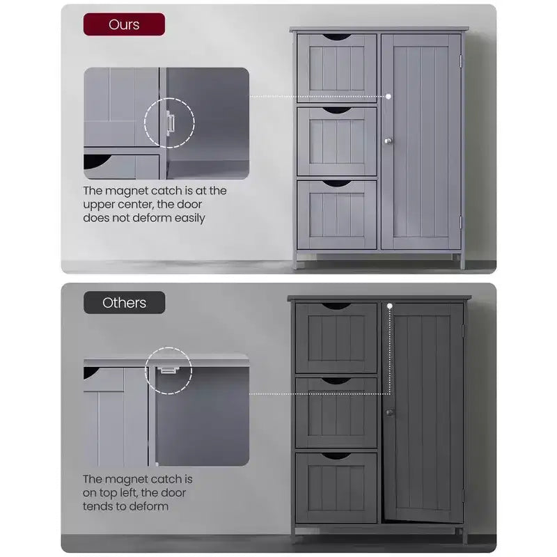 VASAGLE Mobiletto da Bagno a Terra, Mobile da Bagno Indipendente, con 3 Grandi Cassetti e 1 Ripiano Regolabile, 30 x 60 x 81 cm