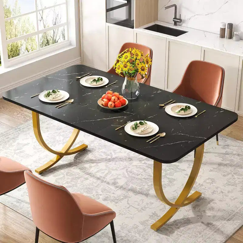 Tribesings Tavolo da Pranzo da 160 cm per 4 Persone, Tavolo da Cucina Rettangolare con Gambe in Metallo