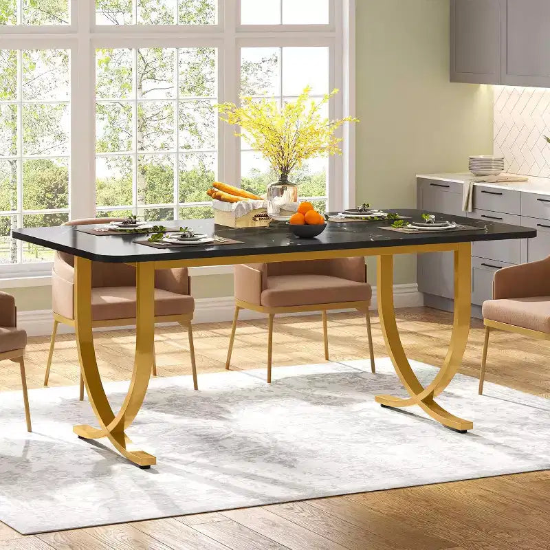 Tribesings Tavolo da Pranzo da 160 cm per 4 Persone, Tavolo da Cucina Rettangolare con Gambe in Metallo