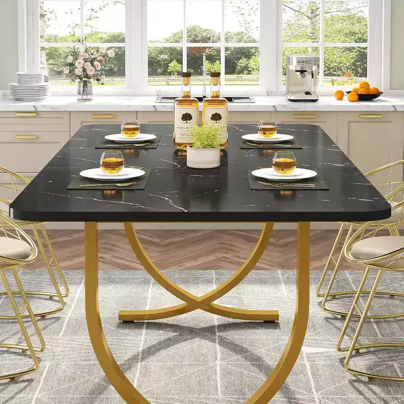 Tribesings Tavolo da Pranzo da 160 cm per 4 Persone, Tavolo da Cucina Rettangolare con Gambe in Metallo