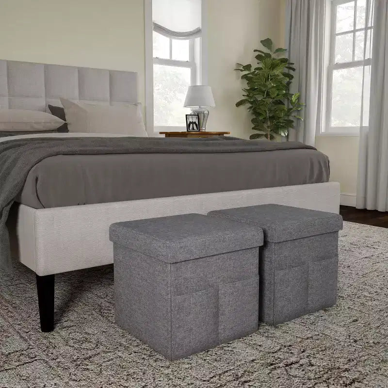 Hasting Home Set di 2 Pouf Pieghevoli con Tasche Portaoggetti