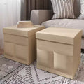 Hasting Home Set of 2 Folding Ottomans with Storage Pockets