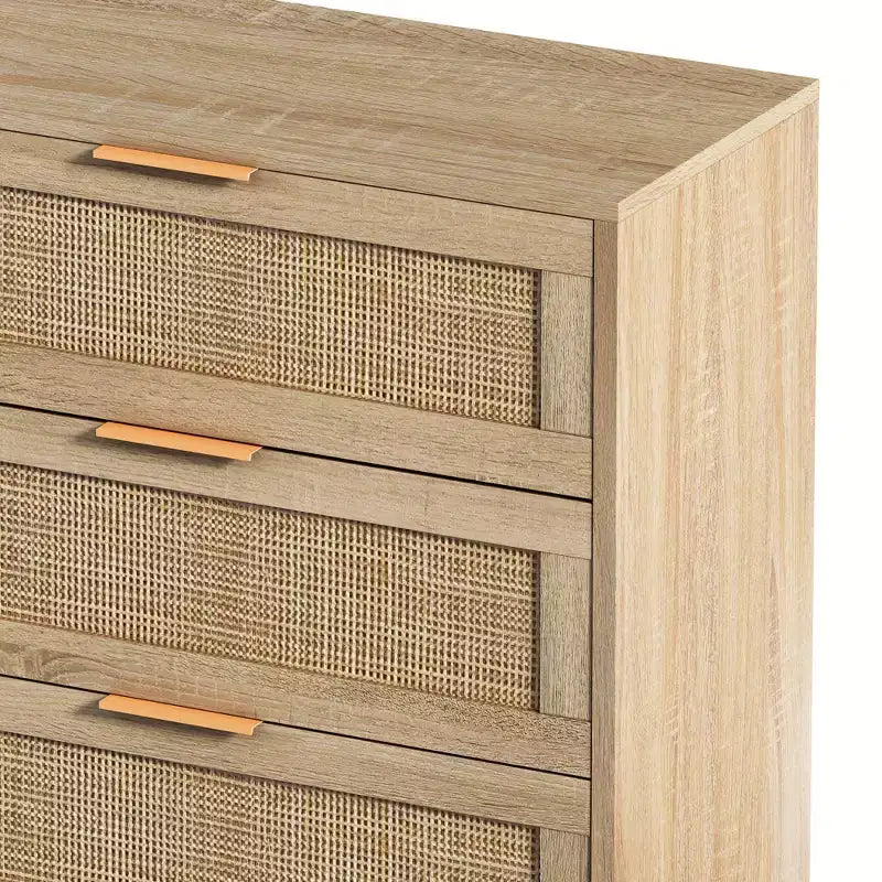 Cassettiera a 6 cassetti in rattan per soggiorno e camera da letto, naturale - ModernLuxe