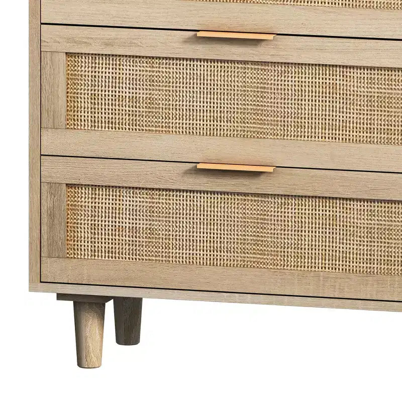 Cassettiera a 6 cassetti in rattan per soggiorno e camera da letto, naturale - ModernLuxe