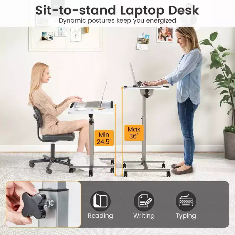Scrivania mobile Costway regolabile in altezza, da seduti a in piedi, per laptop, bianca/nera