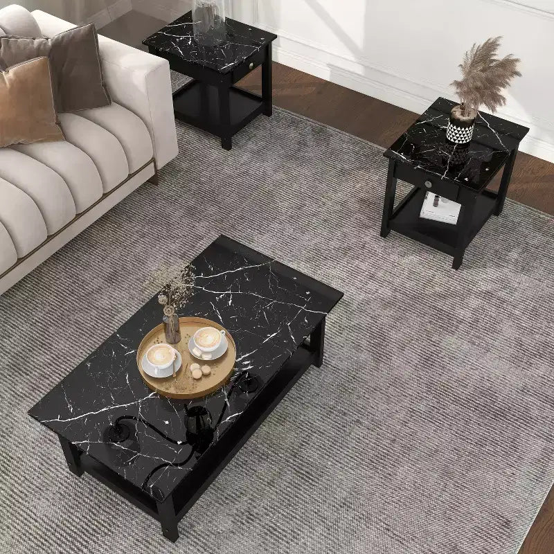 Set Tavolino da caffè e Tavolino d'appoggio Minsay Transizionale con piano in finto marmo 3 pezzi - HOMES: Inside + Out