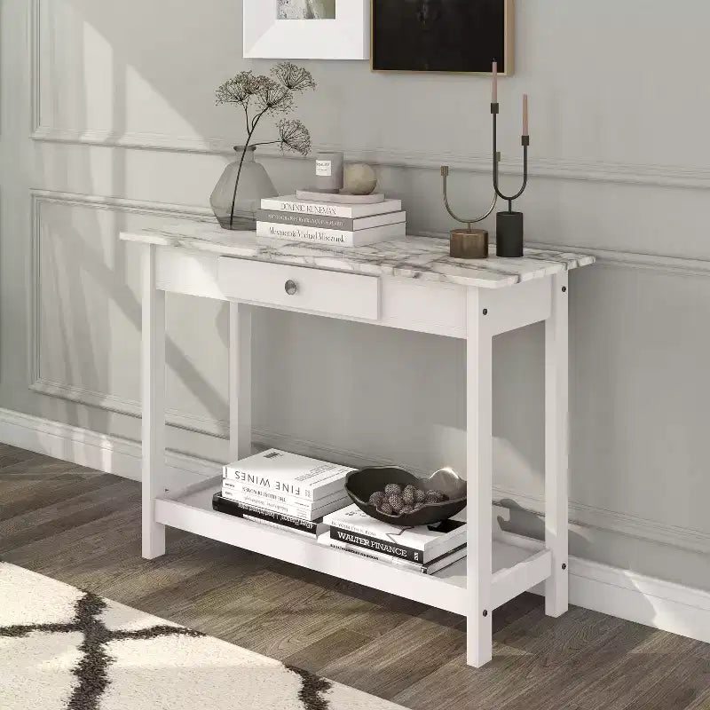 Tavolo consolle Minsay Transitional con cassetto e ripiano in finto marmo - HOMES: Inside + Out