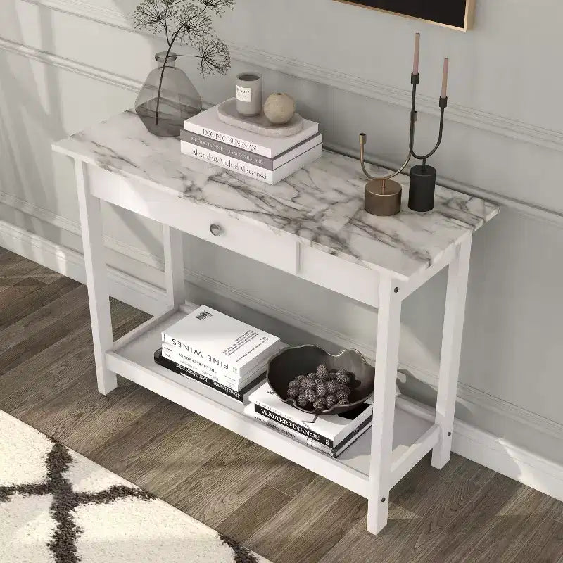 Tavolo consolle Minsay Transitional con cassetto e ripiano in finto marmo - HOMES: Inside + Out