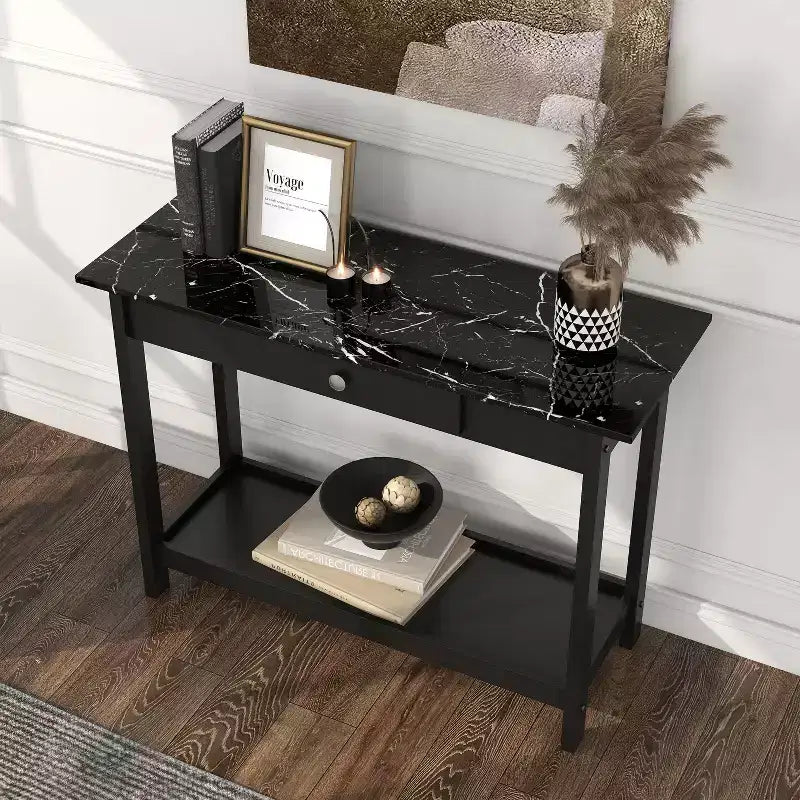 Tavolo consolle Minsay Transitional con cassetto e ripiano in finto marmo - HOMES: Inside + Out