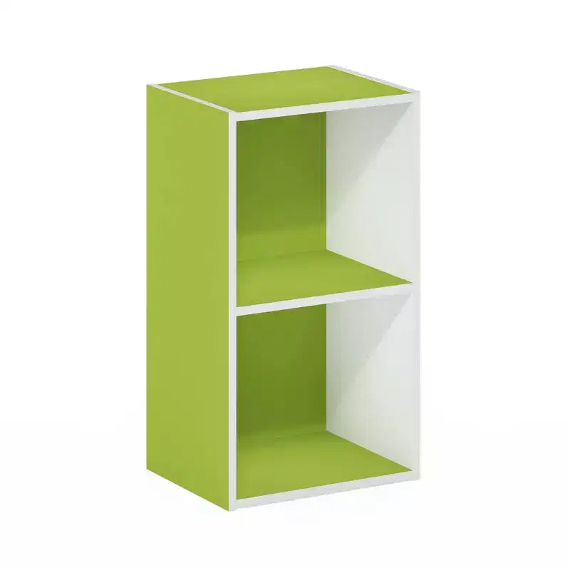 Furinno Scaffale Decorativo Aperto a 2 Ripiani, Comodino Tavolino Laterale Divano, Libreria Portaoggetti, Verde/Bianco
