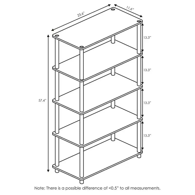 Furinno Libreria Alta Decorativa a 5 Ripiani Scaffale Aperto Multiuso Espositore per Soggiorno e Ufficio, Ciliegio Chiaro/Nero