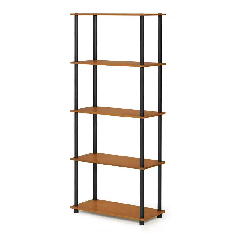 Furinno Libreria Alta Decorativa a 5 Ripiani Scaffale Aperto Multiuso Espositore per Soggiorno e Ufficio, Ciliegio Chiaro/Nero
