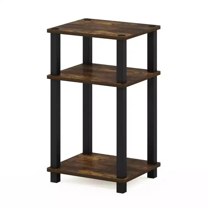 Furinno 1PZ Tavolino a 3 Livelli Stile Industriale, Comodino/Tavolino Laterale per Divano con Scaffale Aperto per Soggiorno, Ufficio, Studio e Camera da Letto, Pino Ambra/Nero