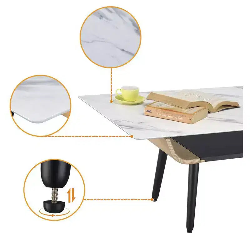 HOMLUX Tavolino da Caffè Rettangolare Moderno per Divano, Tavolino d'Appoggio con Piano in Finto Marmo e Vano Portaoggetti Aperto