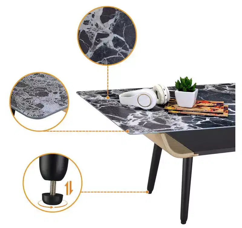 HOMLUX Tavolino da Caffè Rettangolare Moderno per Divano, Tavolino d'Appoggio con Piano in Finto Marmo e Vano Portaoggetti Aperto