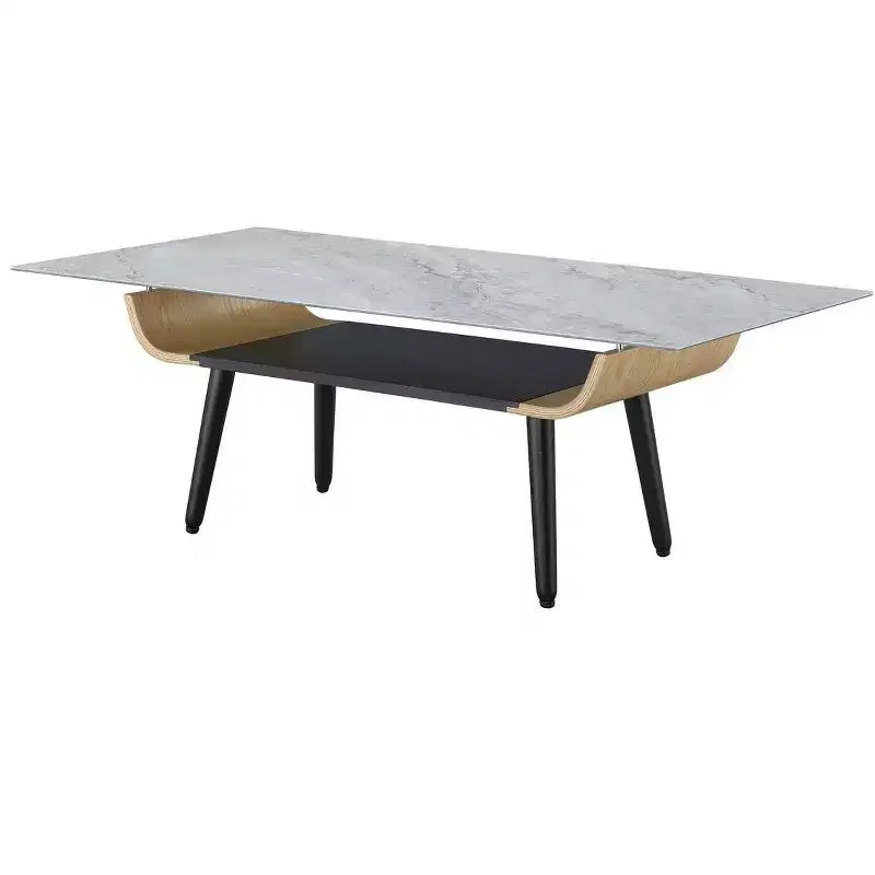 HOMLUX Tavolino da Caffè Rettangolare Moderno per Divano, Tavolino d'Appoggio con Piano in Finto Marmo e Vano Portaoggetti Aperto