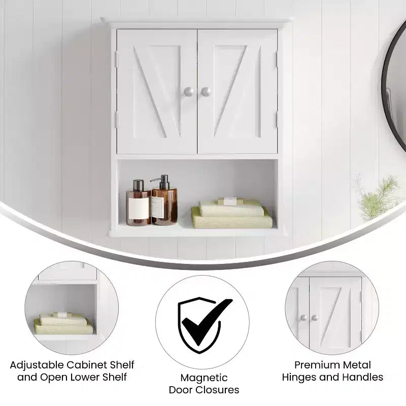 Flash Furniture Mobiletto da Bagno a Parete Dune con Chiusura Magnetica, Ripiano Regolabile e Ripiano Inferiore Aperto