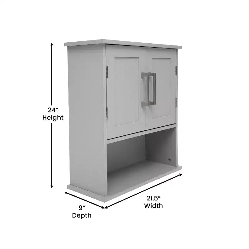 Pensile da bagno Merrick Lane con ripiano regolabile, ripiano inferiore aperto e ante con chiusura magnetica