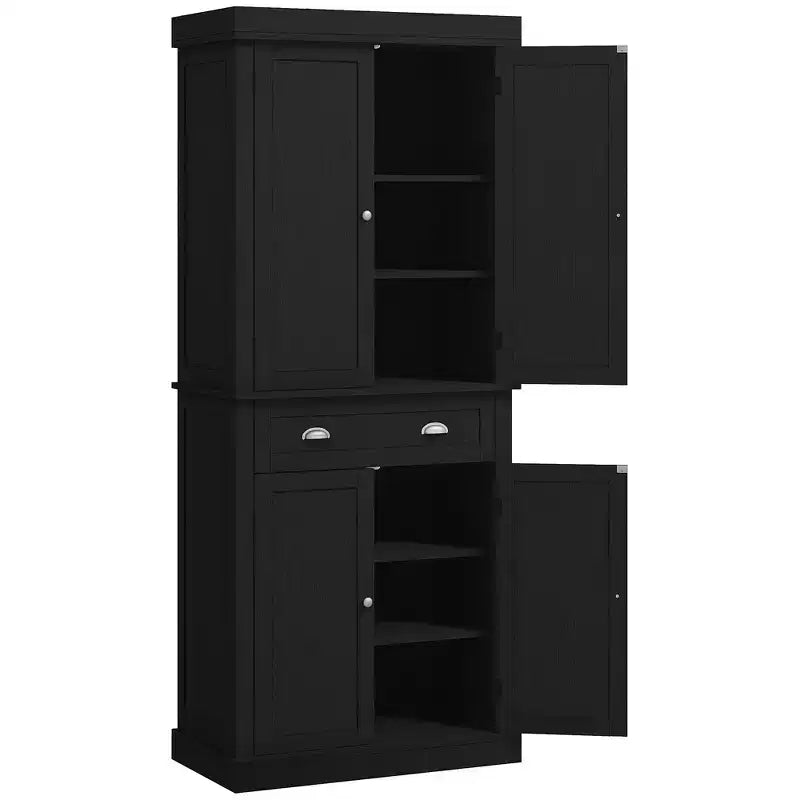 HOMCOM Dispensa da Cucina Tradizionale Autoportante 72" con 2 Armadietti, Cassetto e Ripiani Regolabili, Venatura del Legno Nera