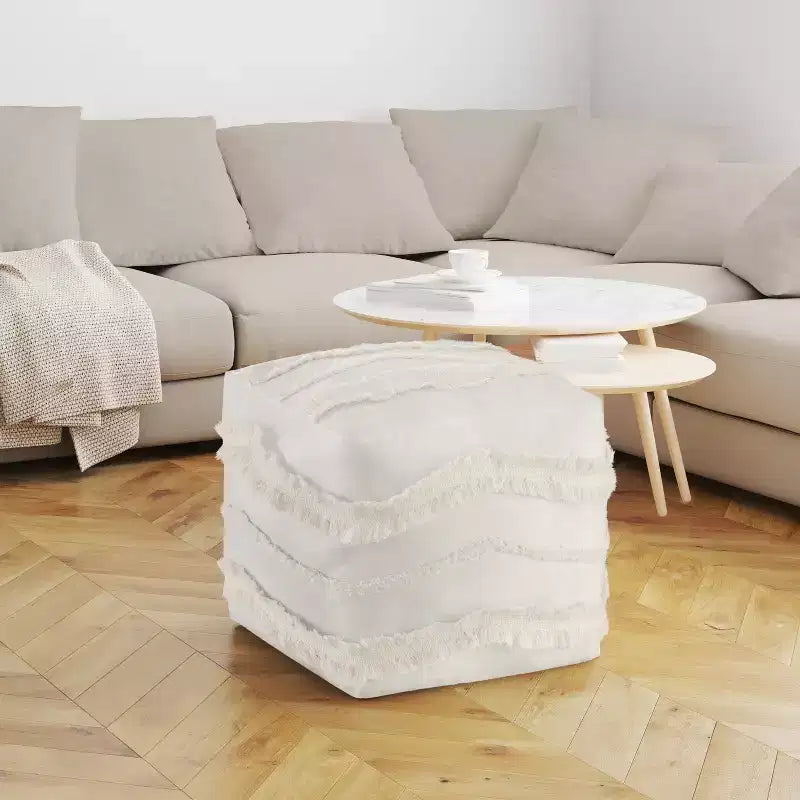 Sweet Jojo Designs Copripouf Ottomano in Tessuto Sgualcito con Frange Boho Avorio - Inserto Non Incluso
