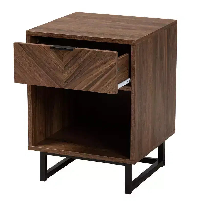 Tavolino con 1 cassetto Baxton Studio Sadia moderno in legno finitura noce marrone e metallo nero