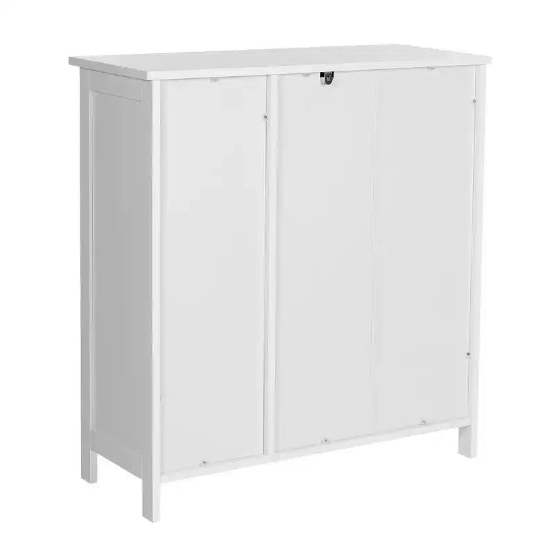 VASAGLE Mobiletto, Mobile Contenitore a Terra Indipendente con Cassetto, 3 Scomparti Aperti, Ripiani Regolabili, Bianco Opaco