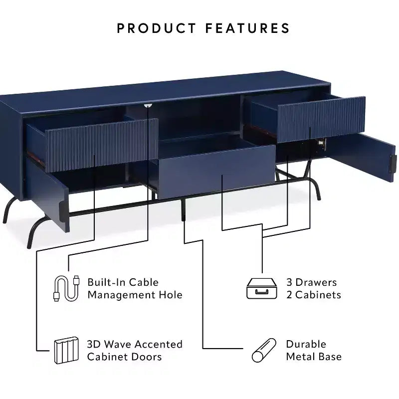 Mobile TV moderno a 3 cassetti miBasics Meadowgrove per televisori fino a 65" con armadietto