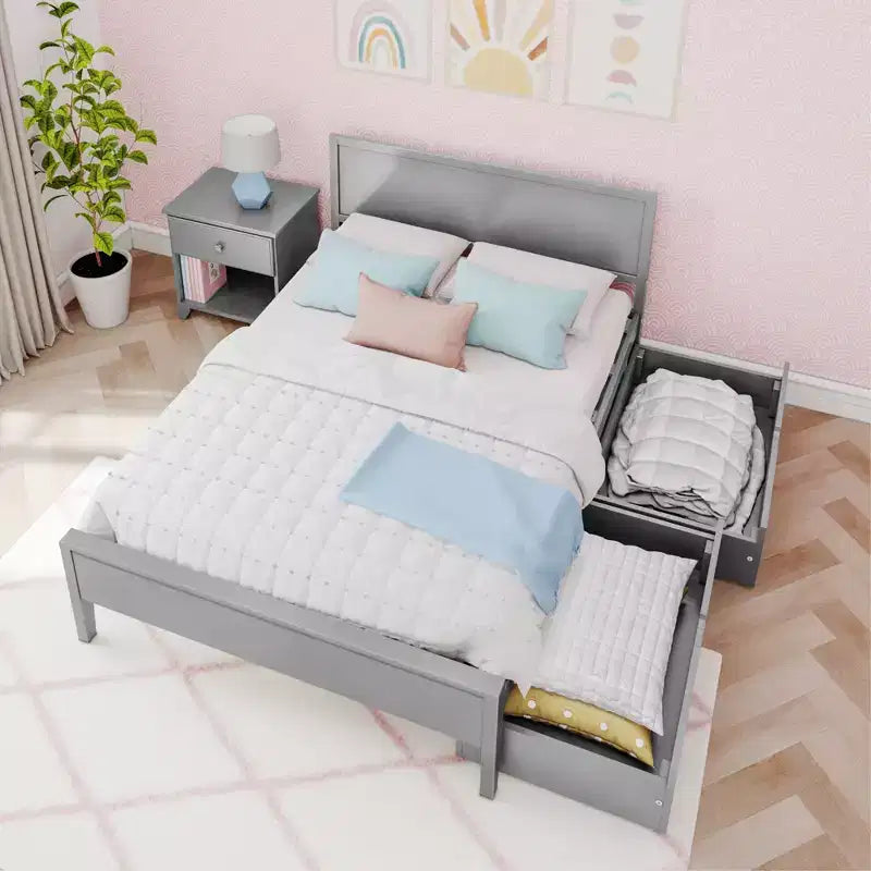 Telaio letto matrimoniale Max & Lily con cassetti contenitore, letto a piattaforma in legno massello per bambini