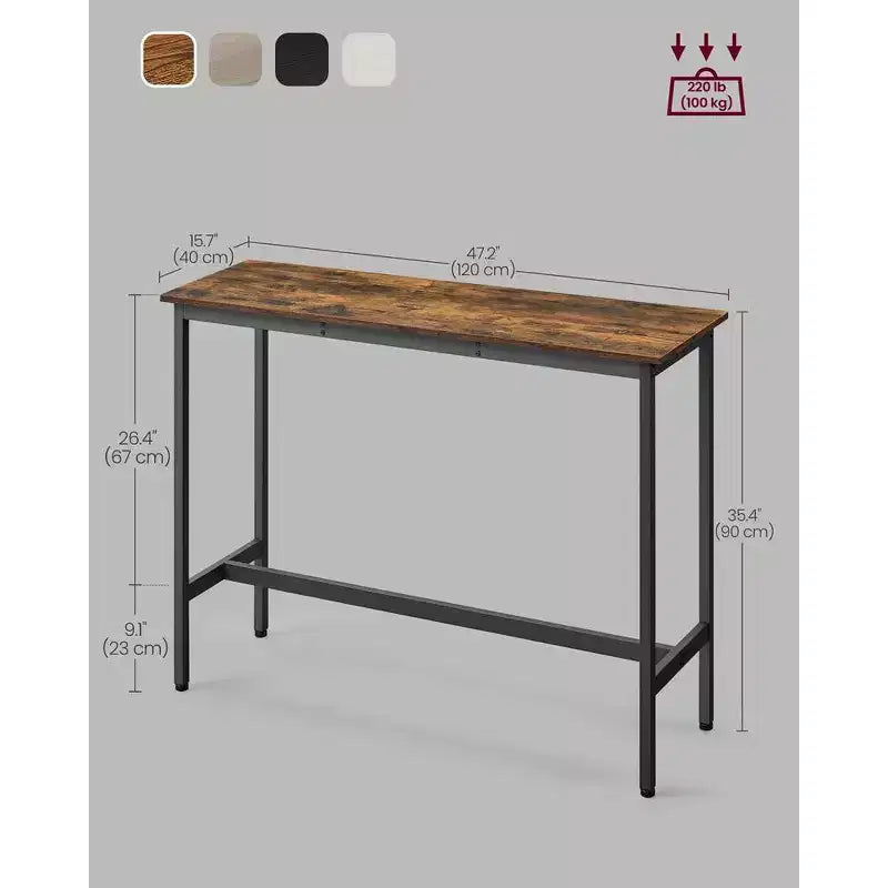 VASAGLE, Bancone Stretto e Lungo, Cucina Sala da Pranzo, Tavolo Alto da Pub, Robusta Struttura in Metallo, Design Industriale, 40 x 120 x 90 cm