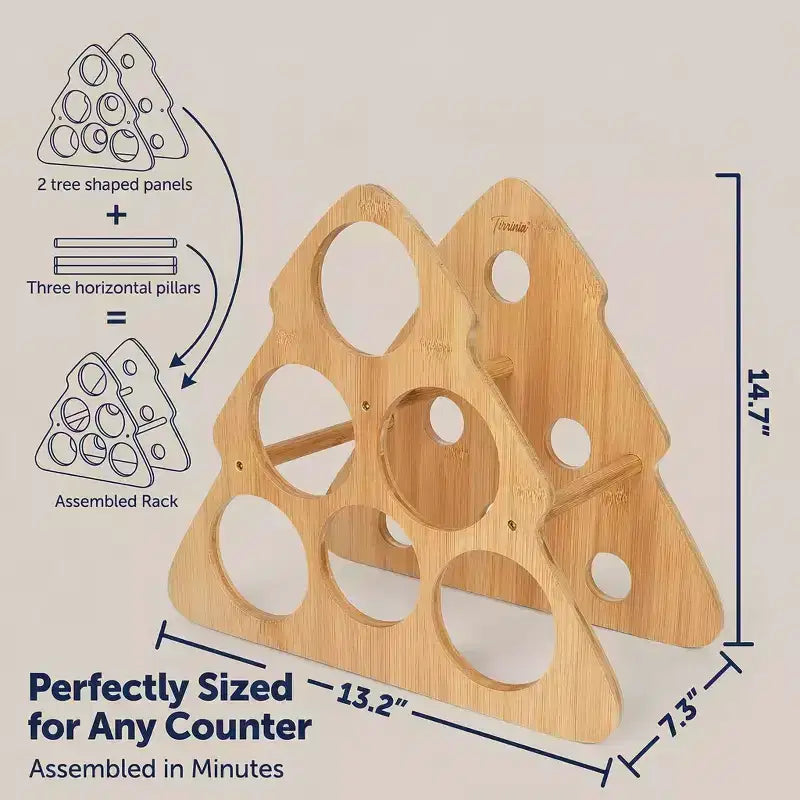 Tirrinia Portabottiglie da Vino a Forma di Albero di Natale in Bambù - Supporto Autoportante per 6 Bottiglie per Cucina, Bar e Conservazione Domestica