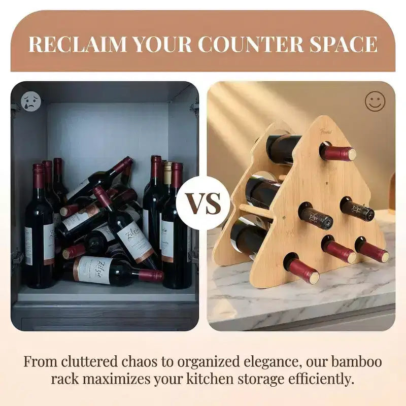 Tirrinia Portabottiglie da Vino a Forma di Albero di Natale in Bambù - Supporto Autoportante per 6 Bottiglie per Cucina, Bar e Conservazione Domestica
