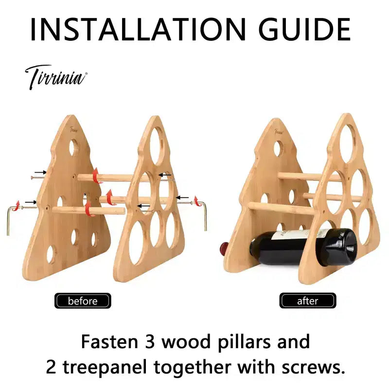 Tirrinia Portabottiglie da Vino a Forma di Albero di Natale in Bambù - Supporto Autoportante per 6 Bottiglie per Cucina, Bar e Conservazione Domestica