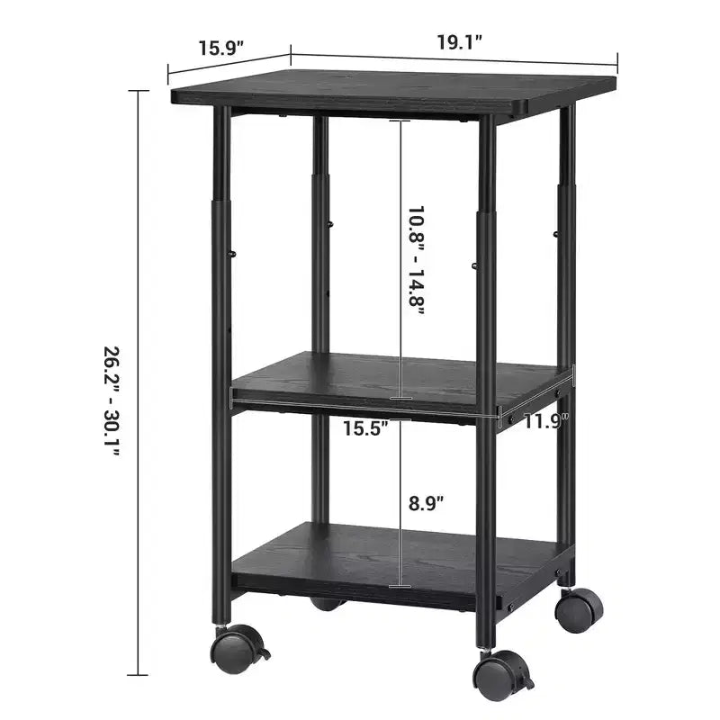 VASAGLE Carrello per Stampante Industriale, Carrello per Macchine a 3 Livelli con Ruote e Piano Regolabile, Scaffale per Carichi Pesanti