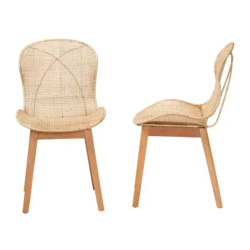 bali & pari Sabelle Japandi Set di 2 sedie da pranzo in mogano naturale e rattan