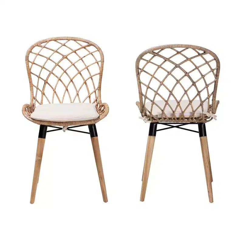 bali & pari Sabelle Set di Sedie da Pranzo Moderne Boheme in Rattan e Metallo