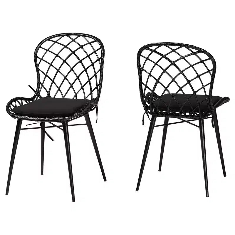 bali & pari Sabelle Set di Sedie da Pranzo Moderne Boheme in Rattan e Metallo