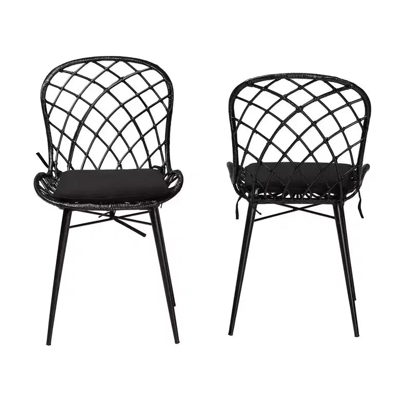 bali & pari Sabelle Set di Sedie da Pranzo Moderne Boheme in Rattan e Metallo