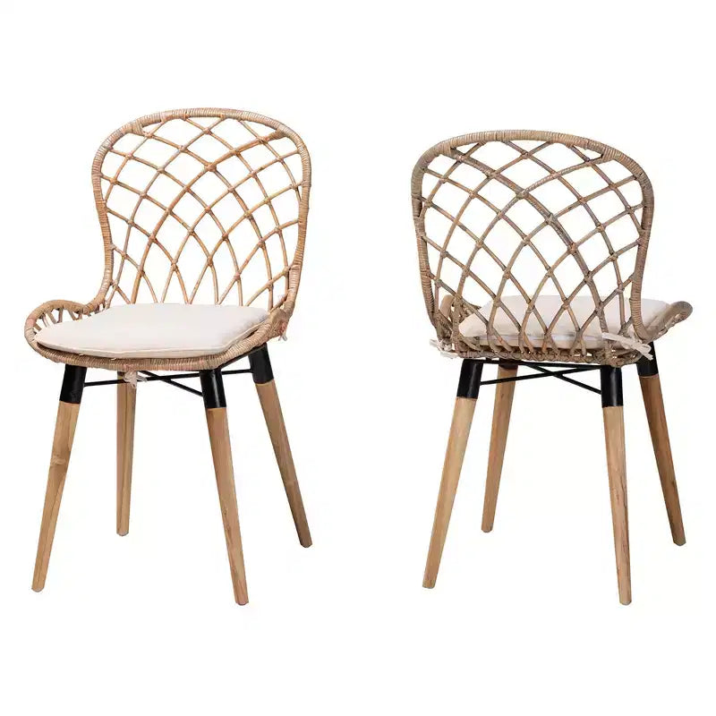 bali & pari Sabelle Set di Sedie da Pranzo Moderne Boheme in Rattan e Metallo