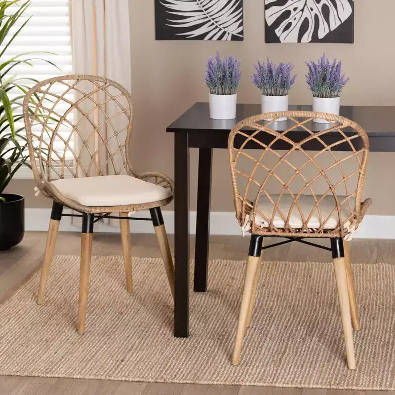bali & pari Sabelle Set di Sedie da Pranzo Moderne Boheme in Rattan e Metallo
