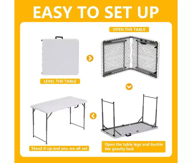 Tavolo Pieghevole Portatile 120 cm HDPE Interno Esterno Banchetto Festa Campeggio con Maniglia, Bianco