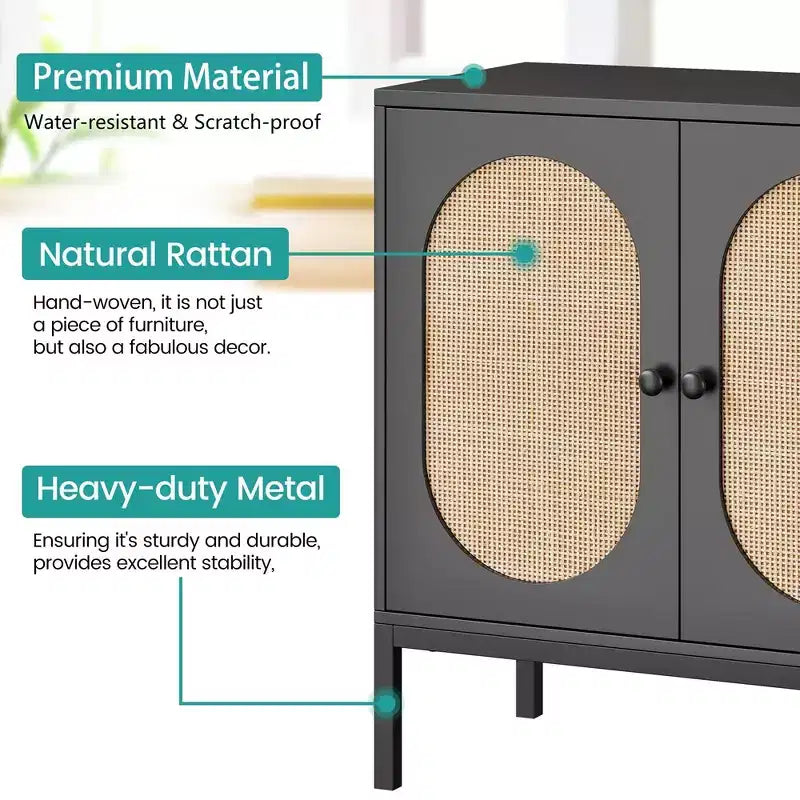 Mobile credenza, Mobile contenitore in rattan con ante e ripiani