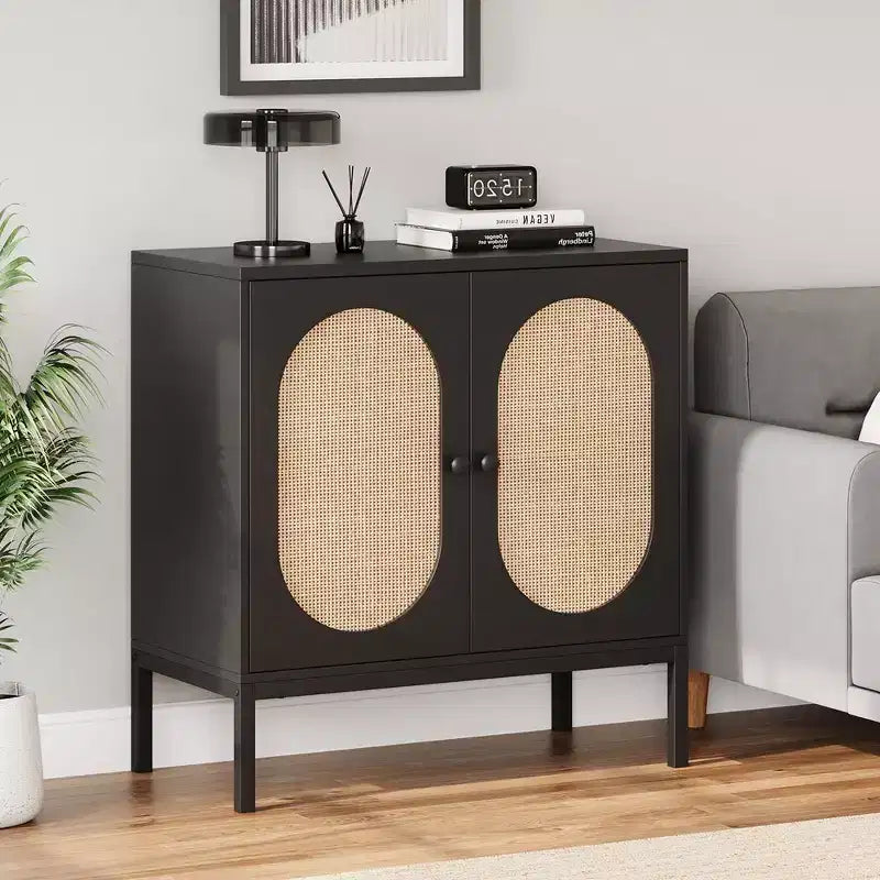 Mobile credenza, Mobile contenitore in rattan con ante e ripiani