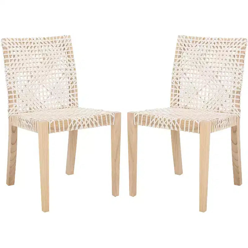 Tyria Leather Dining Chair (Set of 2) - DCH1203 - White/Natural - Safavieh