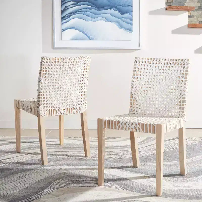 Sedia da pranzo in pelle Tyria (Set di 2) - DCH1203 - Bianco/Naturale - Safavieh