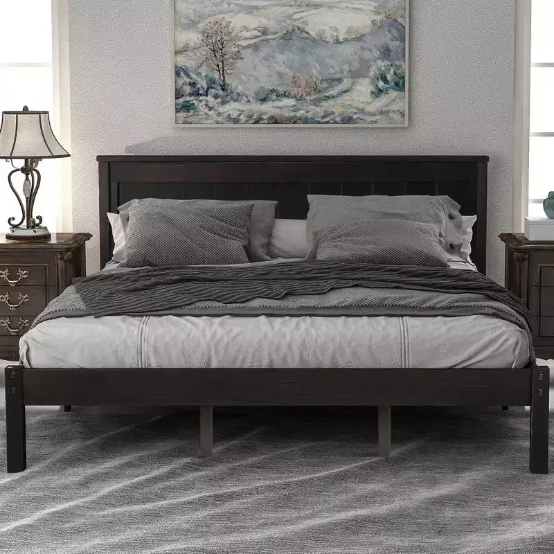 ModernLuxe - Struttura letto a piattaforma in legno matrimoniale/queen/king size con testiera 4W