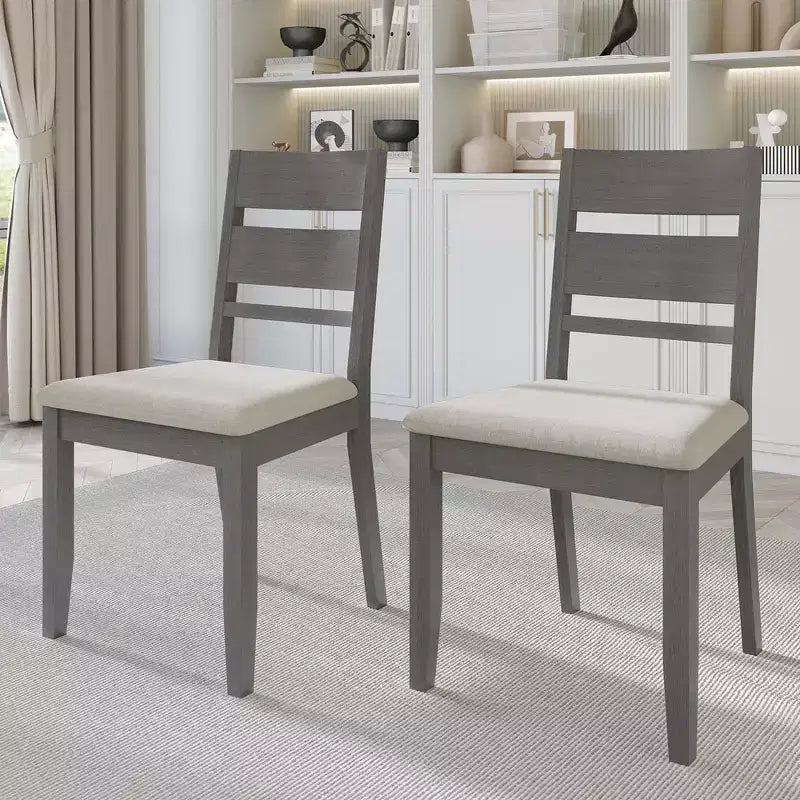 Sedia da pranzo in legno ChaletPosh con rivestimento grigio caldo (set da 2)