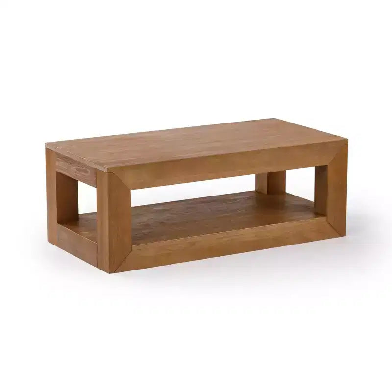 Tavolino da salotto rettangolare moderno Plank+Beam 40 con ripiano, Tavolo in legno massiccio con contenitore